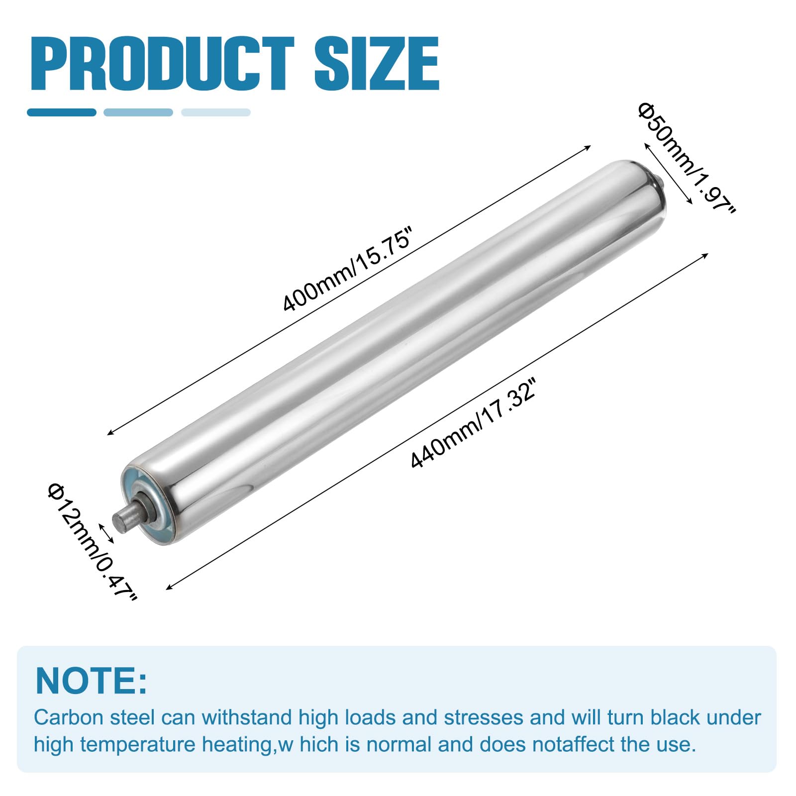 QUARKZMAN Rouleau De Convoyeur en Acier Inoxydable Diamètre 50mm Longueur 400mm Partie De Remplacement De Transmission par Gravité avec Extrémités Galvanisées (Argent)