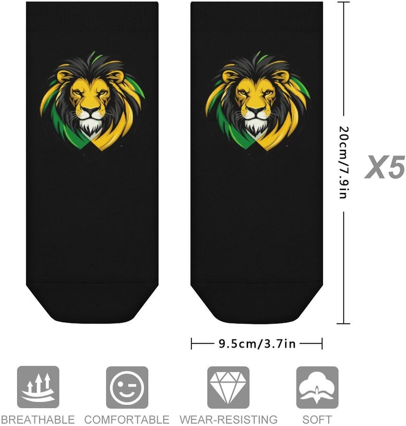 Jamaican Flag Lion Mens Socks No Show Low Cut Ankle Sock for Sports