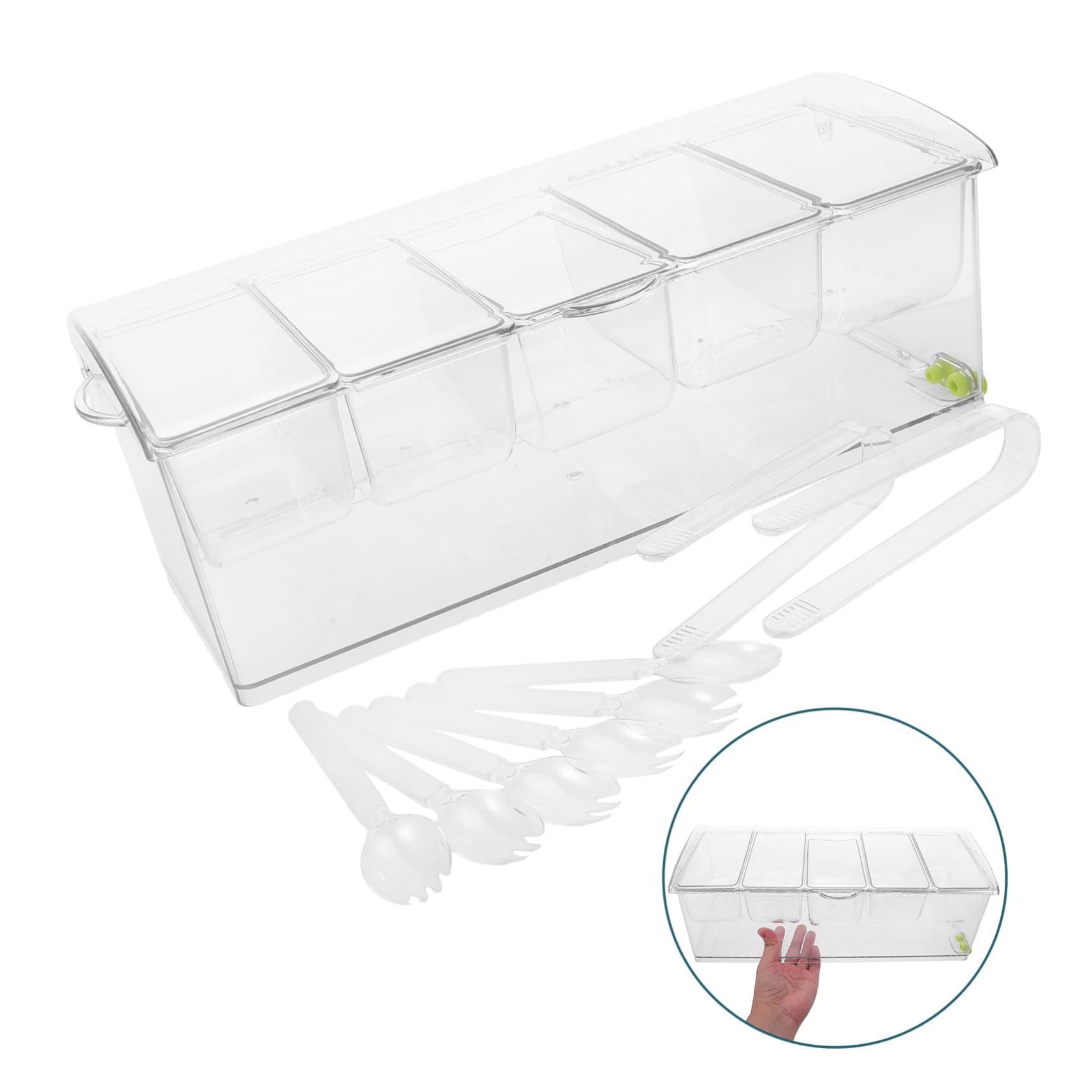 OUNONA Plateau à Condiments Réfrigéré avec Couvercle Plateau Plastique Compartiments Distributeur Froid pour Bar à Garnitures Fruits et Légumes Buffet Froid Service Traiteur