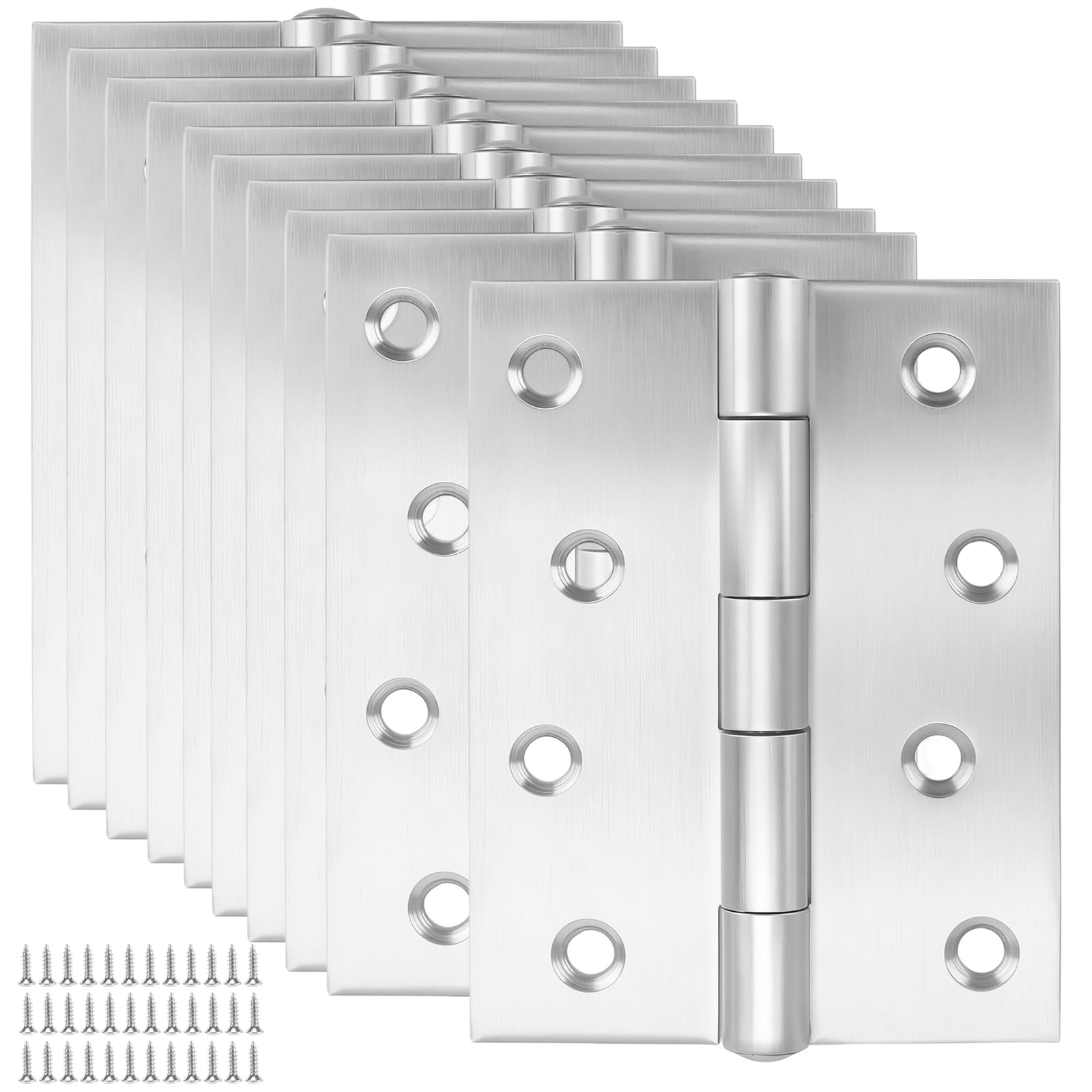 JIAYUET 10PCS 4 Inch Door Hinges, 100x75mm Stainless Steel Heavy Duty Gate Hinges with 80 Screws for Wooden Doors, Cabinets and Garden Gates