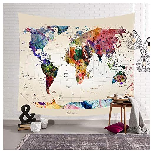 Morbuy Tapiz Pared de Creativo Decoración Tapices Mapa del Mundo Impreso Tapicería Cubierta del Sofa Manteles Cortina Picnic Blanket Playa Accesorio Casero (Pequeño (130 x 150 cm), Fondo Blanco)
