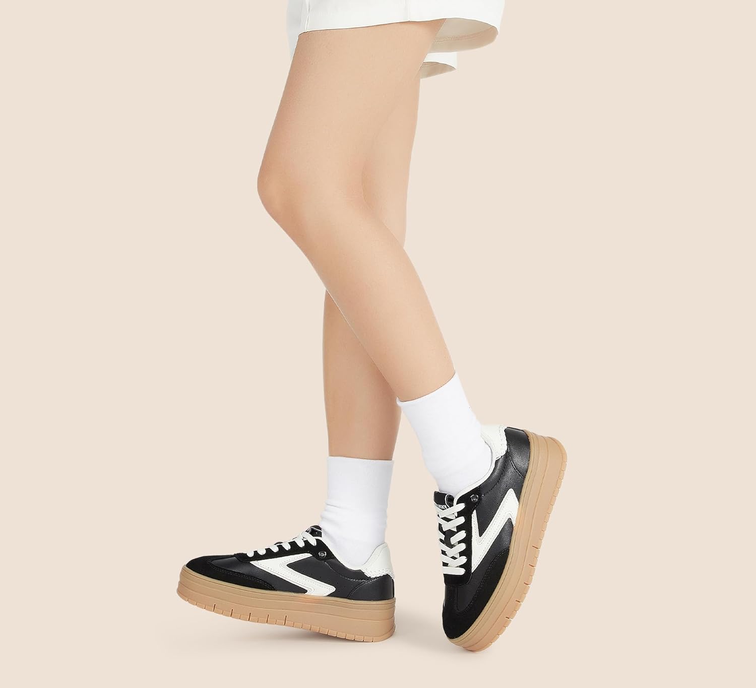 LUCKY STEP Women's Platform Sneakers Gum Sole Suede Casual Classic Retro Rubber Thick Sole Trendy Fashion Tennis Walking Shoes - Image 2