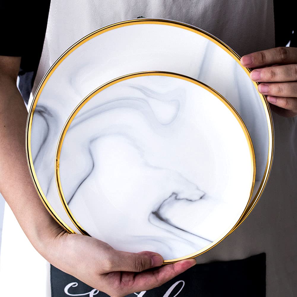 Zestaw naczyń dla 8-10 osób, zestaw talerzy i misek z ceramicznym wzorem marmuru, do kuchenki mikrofalowej i zmywarki, zestaw naczyń z porcelany, 52-częściowy