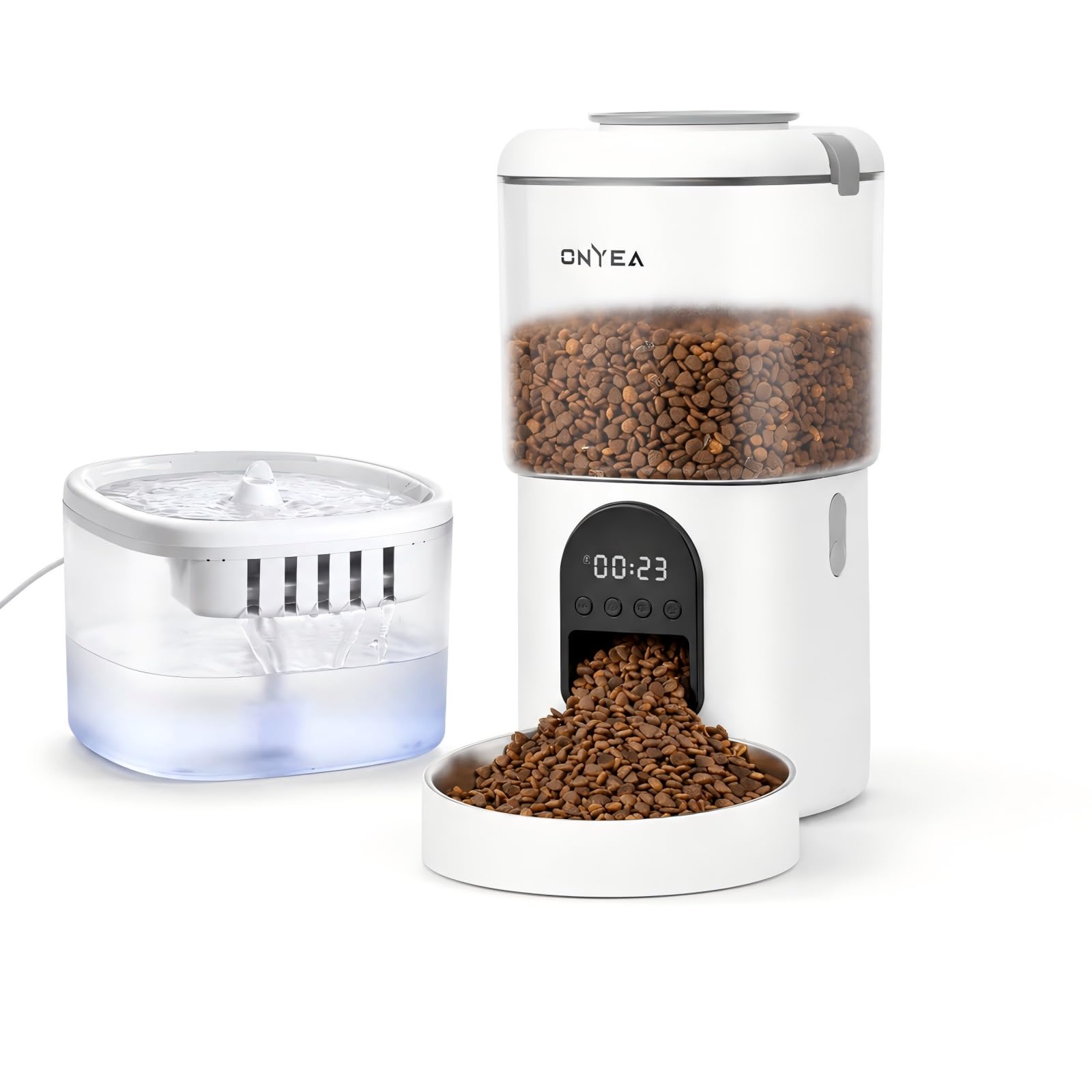 ONYEA Electric 2 in 1 Automatic Cat Feeder and Water Dispenser, 4.5L Timed Pet Feeder with Stainless Steel Bowls for 1-10 Meals a Day, Auto Pet Feeder for Cats and Small Dogs