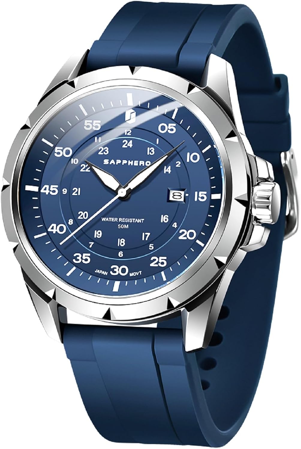 SAPPHERO Mens Watch 50M Waterproof Luminous Quartz Analog Watches with Date Display Casual Stylish Work Business Classic Silicone Strap Men's Wrist Watches Elegant Gifts for Men