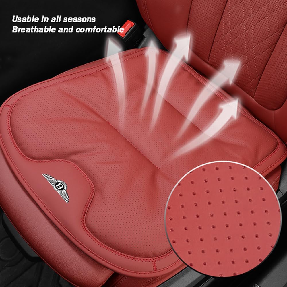 Car Seat Cushion for Bentley Continental Flying Spur/Continental Flying Spur Speed 2005-2013, Comfortable Soft Plush Leather Cushions Breathable Car Seat Protector,Red-Three-Piece Set