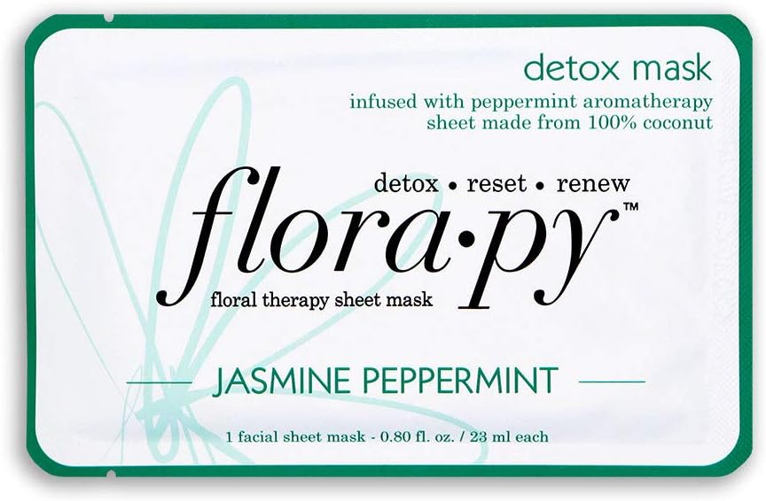 Aromatherapy Facial Sheet Mask - Hydrating - Essential Oils - Detox Jasmine Peppermint (Single) by Florapy Beauty