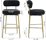 Bar Stools Set of 3, Boucle 24 Inch Modern Counter Height Bar Stools with Backs,Upholstered Barstools with Gold Legs for Kitchen Island, Bar, Cafe