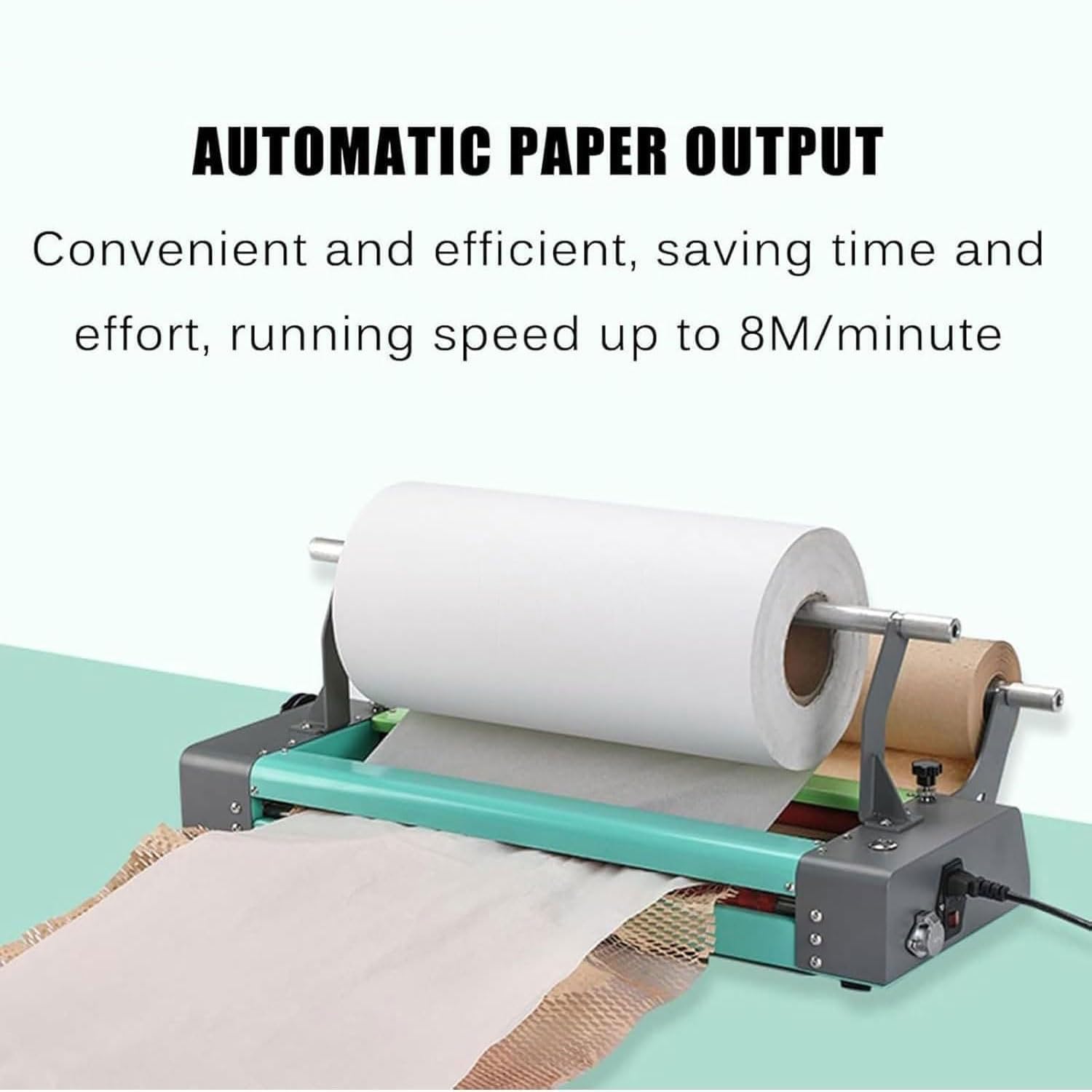 Distributore elettrico del rotolo di carta da imballaggio a nido d'ape, macchina 250W, velocità 8m/min, 2 modalità di funzionamento, coltello scorrevole, supporto della carta da imballaggio Kraft di