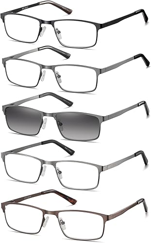 EYECEDAR Paquete de 5 lentes de lectura para hombre, medio marco de metal, bisagras de resorte, lentes para lectores para hombres, 2.50