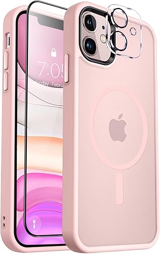 MOCCA - Funda magnética resistente para iPhone 11 de 6.1 pulgadas, compatible con MagSafe, protector de pantalla de vidrio + protector de lente de