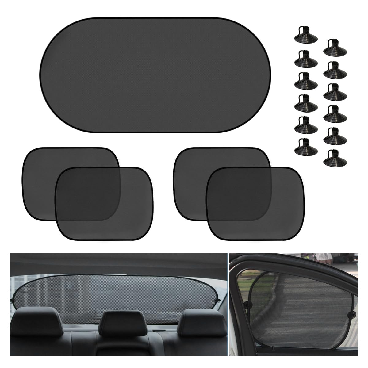 5PCS Car Window Shade, 20"×40" Rear Window Sun Shade Blocker with 4 Side Shades, Mesh Vehicle Window Screen Provide Glare and UV Rays Protection for Baby, Car Accessories (4 Rear+1 Back)