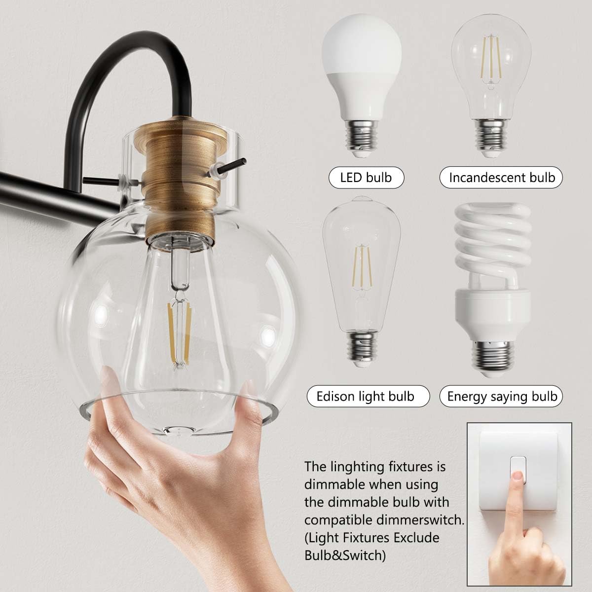 4 Light Bathroom Light, Black and Red Copper Bathroom Vanity Fixtures Over Mirror, Modern Copper Vanity Light with Clear Glass Shade, Black Wall Sconce for Bathroom, Bedroom