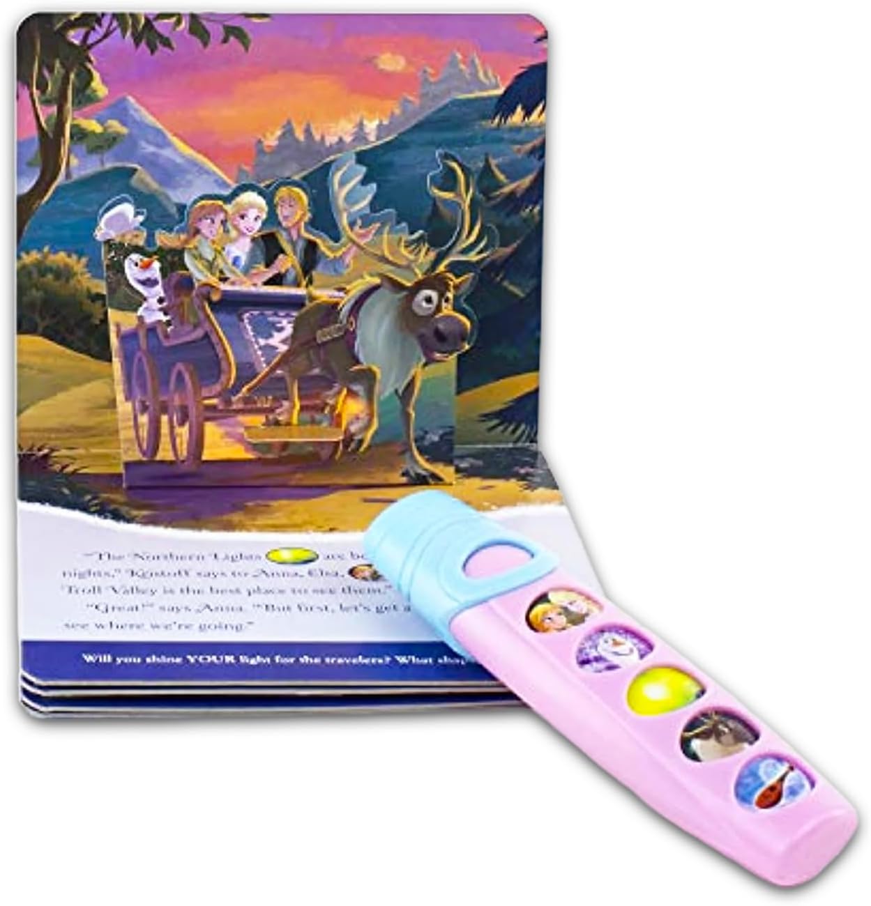 Disney Frozen Flashlight and Book for Kids - Interactive Storytime Bundle with Adventure Book and 5-Sound Flashlight Plus Stickers, More | Disney Frozen Sound Book