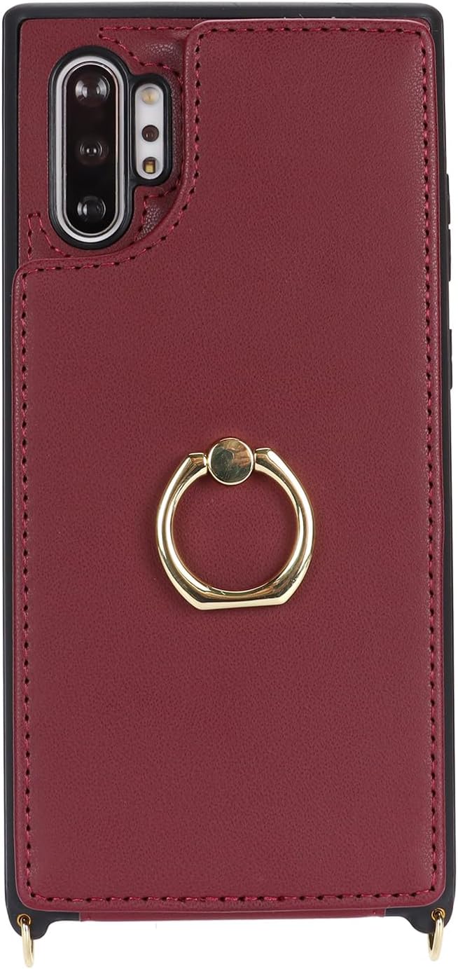 Lipvina for Samsung Galaxy Note 10 Plus Case with Card Holder and Strap for Women,Crossbody Lanyard,RFID Blocking,Stand Ring Kickstand,Snap Clasp,Phone Wallet Cases 6.8 inch(Wine Red)