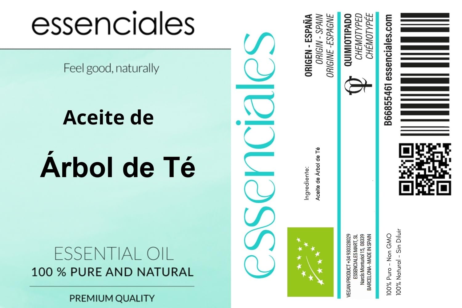 ESSENCIALES Aceite Esencial de Árbol de Té BIO 100% Puro y Natural - Melaleuca Alternifolia para Piel, Cuero Cabelludo, Uñas y Difusor - 500 ml
