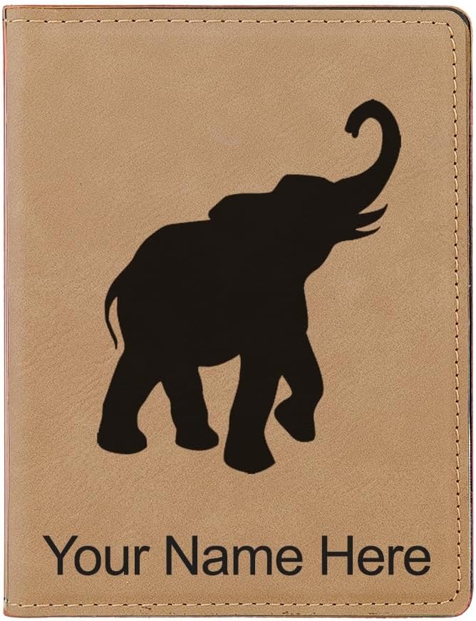 LaserGram Faux Leather Passport Holder, Indian Elephant, Personalized Engraving Included (Black with Silver)