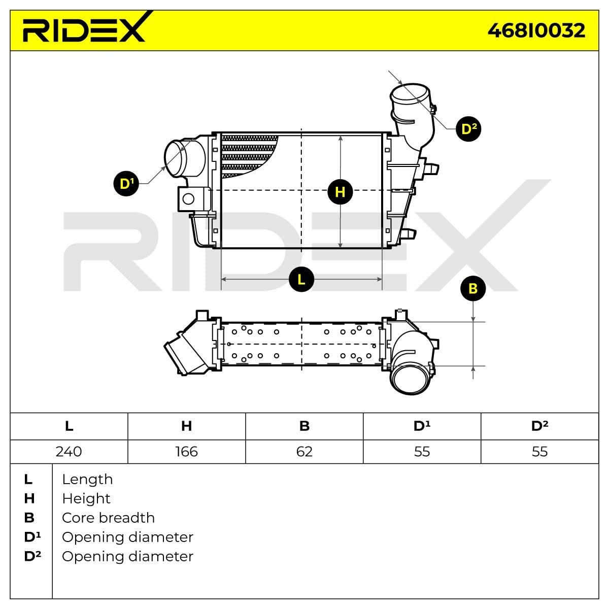 RIDEX 468I0032 Intercooler Compatibilità con ALFA ROMEO 147 937 Diesel