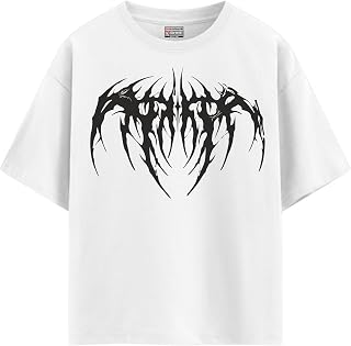 DIGI DRAPE Wing T-Shirt for Men & Boys, White with Black Graphic Print, Oversized Fit Price In India