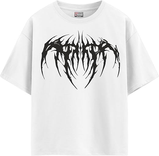 DIGI DRAPE Wing T-Shirt for Men &amp; Boys, White with Black Graphic Print, Oversized Fit