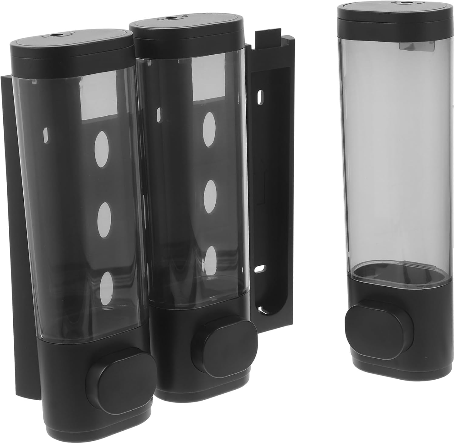 Lurrose Wall-Mounted 3-Compartment Shampoo and Soap Dispenser Black Manual Pump Bathroom Liquid Soap Holder for Shower Use