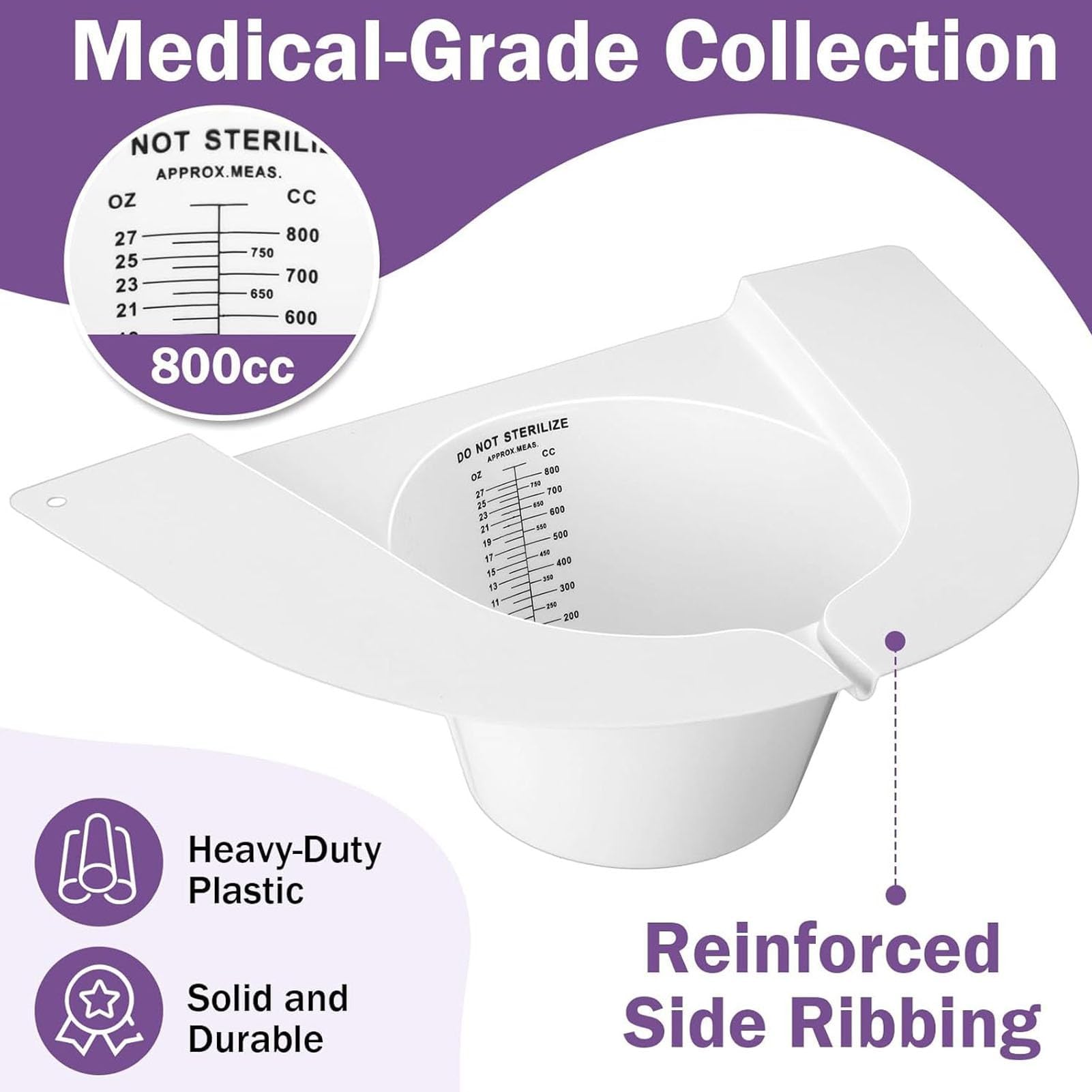 10 Uds. De Sartenes Recolectoras De Muestras, Recipiente Medidor De Orina De 27oz y 800ml con Boquilla Vertedora, Sombrero Reutilizable para Recolección De Orina