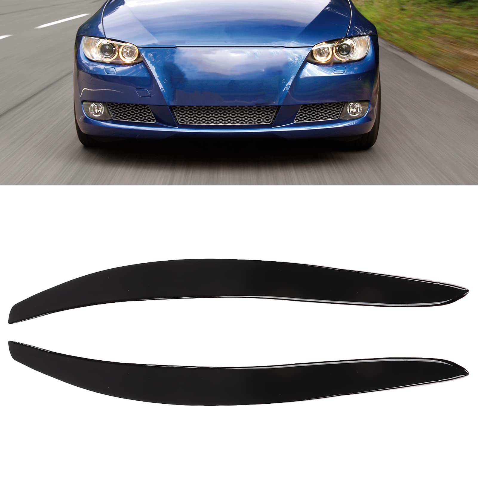 KIMISS Cejas de Faros de 2 Piezas, párpados de Faros, Adornos Negros Brillantes, para 3 Piezas Coupé e92 2006-2012