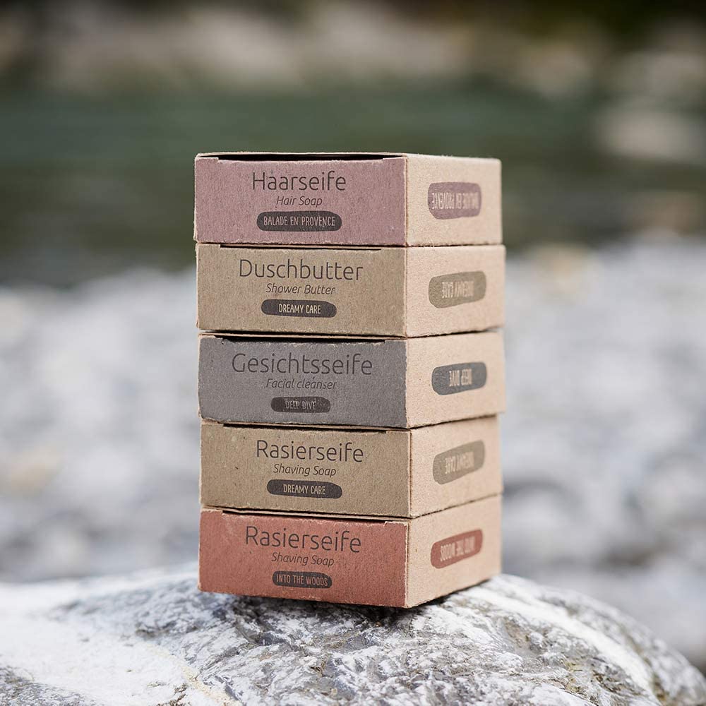 pandoo Haarseife Balade en Provence 100g | Natürliche Inhaltsstoffe, Vegan & Plastikfrei | Festes Shampoo für Männer und Frauen | 4 Stück
