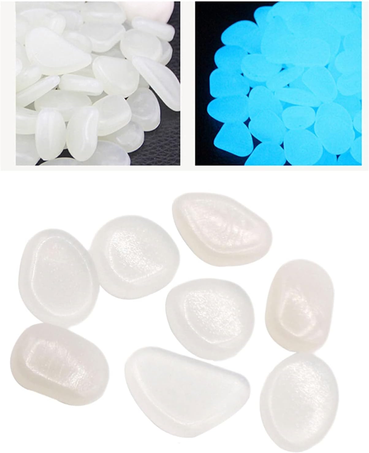 Pebbles for garden 100pcs Luminous Cobblestones Pebbles Stones Glow in the Dark Gravel for Aquarium Fish Tank Garden Yard Decoration (White) (Color : White Sky blue)