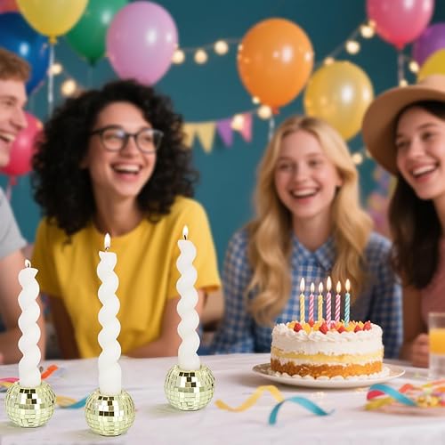 Miniatura 5 de Vixdonos Juego de 3 portavelas redondos de mosaico de cerámica a granel para velas cónicas, color dorado