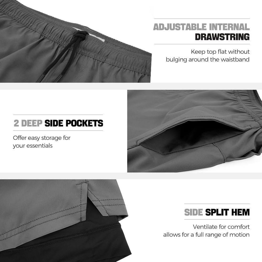 NIMENJOJA Mens 5.5" Gym Running Shorts 2 in 1 Quick Dry Workout Athletic Compression Shorts for Men