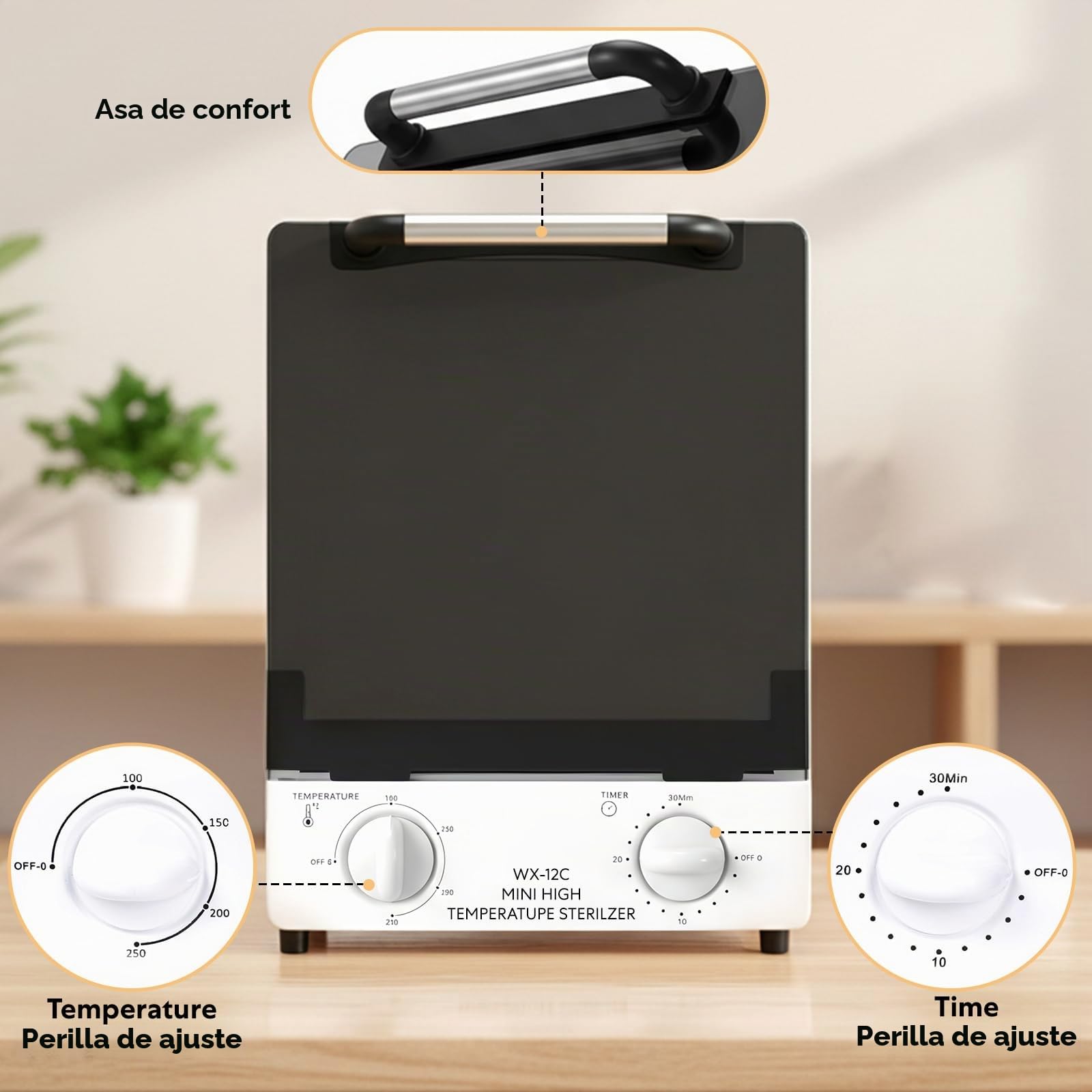 Esterilizador de alta temperatura, esterilizador de calor seco de 12L, esterilizadores de herramientas con control de temperatura y temporizador,con bandeja para peluquerías, spas y estudios de uñas