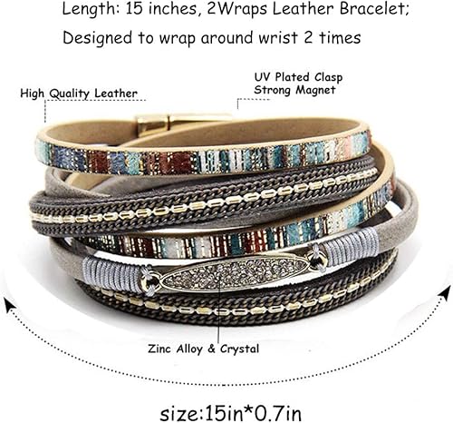 Miniatura 2 de TGLS Pulsera de cuero multicapa brillante para mujer, pulseras apilables