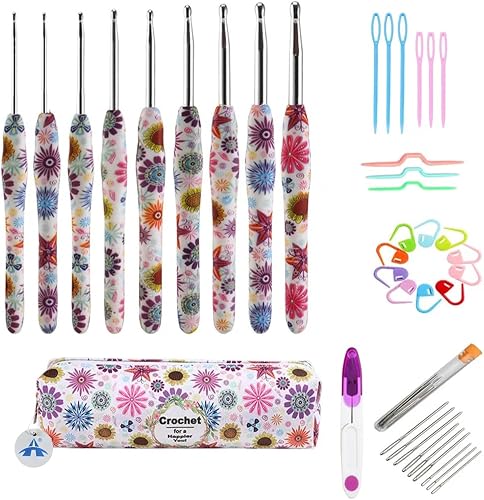 ALANES Crochet Hooks Set,9 Size 2.25mm(B)-6mm(J) Extra Long Crochet Hooks Ergonomic Handle Smooth Hooks Knitting Hooks Kit, DIY Knit Hooks Weave Yarn Set, Christmas Crochet Gift (40 Pieces)