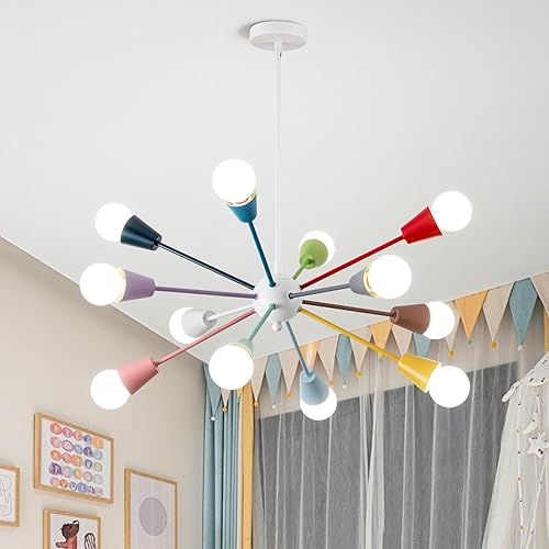 Candelabro colorido, lámpara de techo Sputnik de 12 luces, lámpara Sputnik con montaje semiempotrado kis luz de techo ajustable en altura para sala