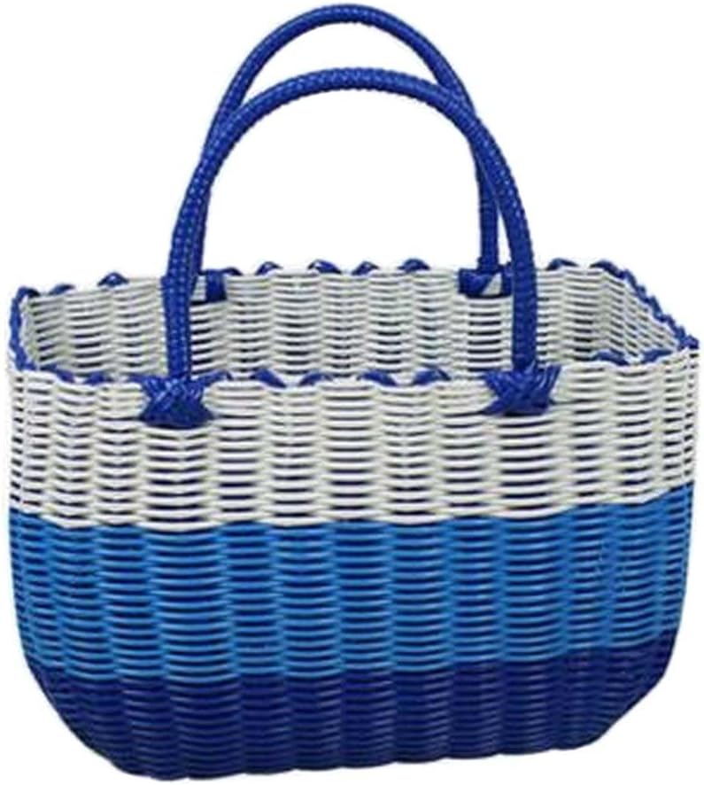 Colorful Woven Shopping Basket Woven Tote Bag Shower Basket, Blue&White