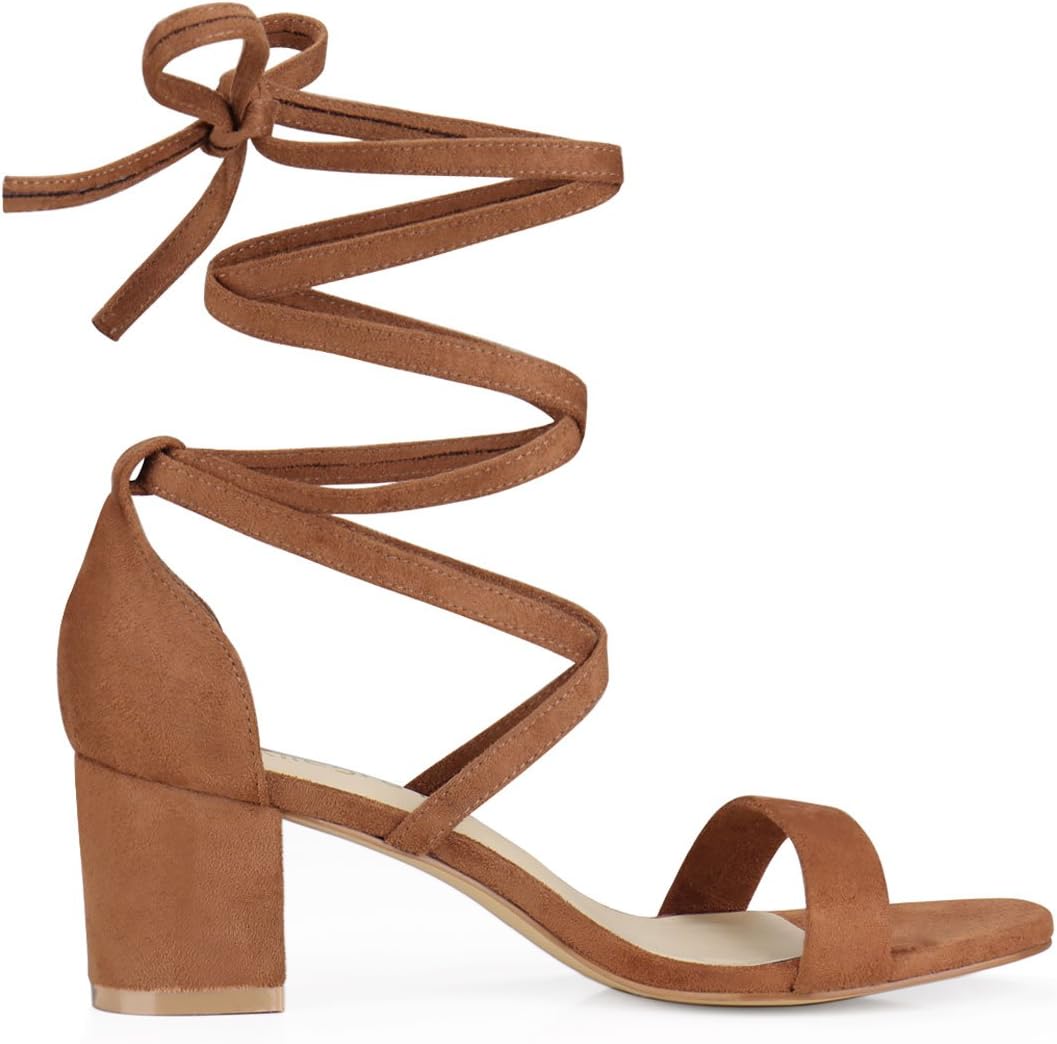 Allegra K Women's Open Toe Lace Up Mid Chunky Heeled Sandals - Image 6