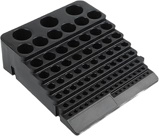 84-Hole CNC Tool Storage Box Polypropylene Milling Cutter Holder Organizer Rack for Drill Bits End Mills Workshop Garage Industrial Parts Container with Multi-Size Bore Compartments