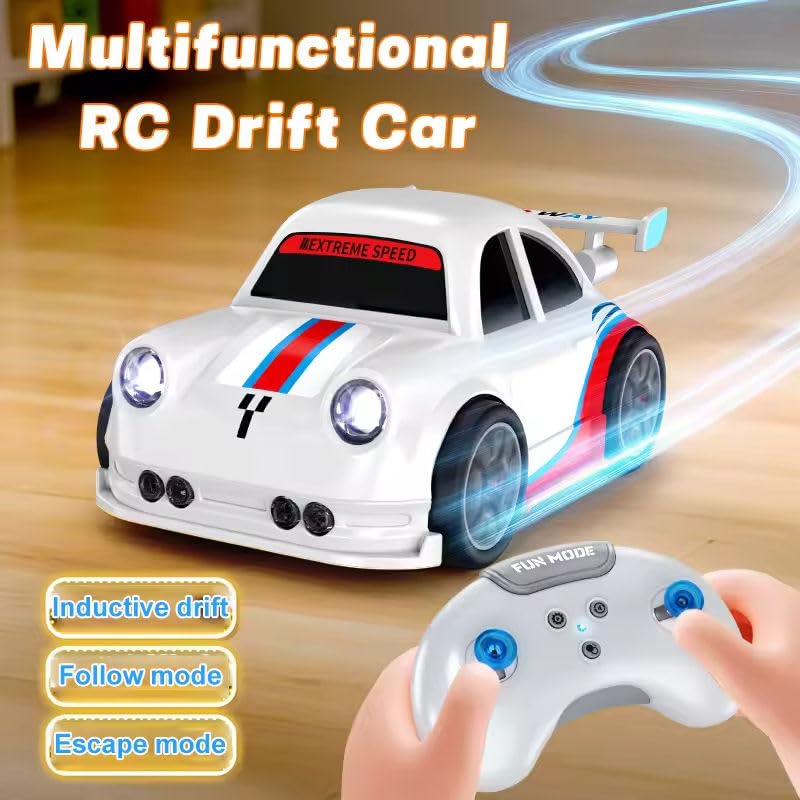 Image of Cable World 360 RC Drift Car for Kids with Remote Control, Automatic One-Click Drift, Follow Mode, Escape Mode, LED Lights & Sound, Rechargeable Racing, Sensor Control Toy Car for Kids - Black