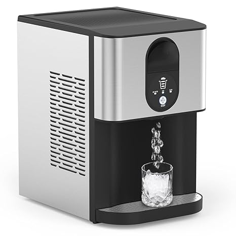 Kndko Self Dispensing Countertop Nugget Ice Maker, Nugget Ice Maker Countertop, 55lbs/24H,Pebble Ice Maker with Self-Cleaning,Crushed Ice Makers for Home Kitchen Bar Party Silver