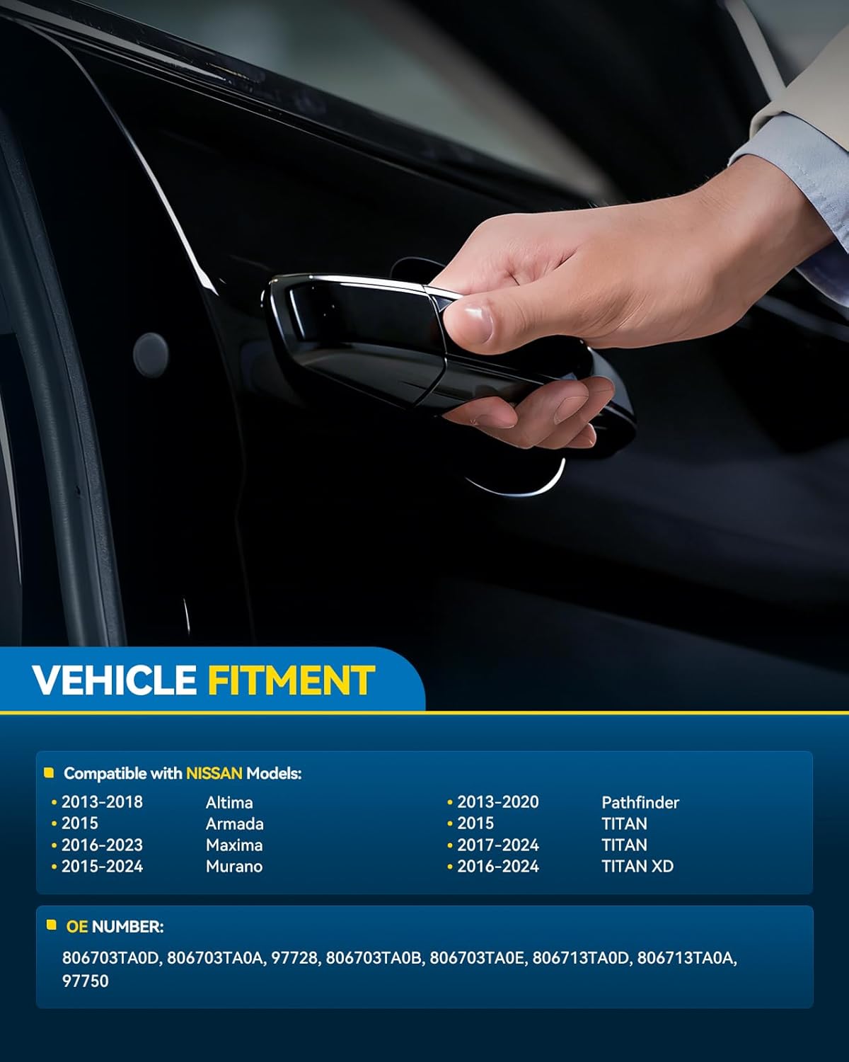 PHILTOP Interior ABS Door Handle Front Rear Driver Passenger 4Pcs for 2013-2018 Nisan Altima/Pathfinder/Murano/Maxima/Titan/Armada/Titan XD; Replaces#806703TA0D 806703TA0A 806713TA0D 806713TA0A