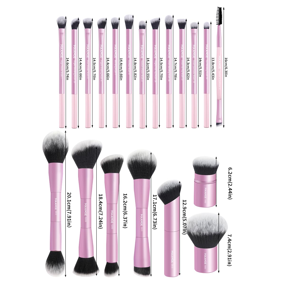 MAANGE 20 PCS Foundation Makeup Brush Set, Double-ended Kabuki Contour Brush for Liquid Powder Concealer Blending Blush Buffing Makeup Tools (Pink)