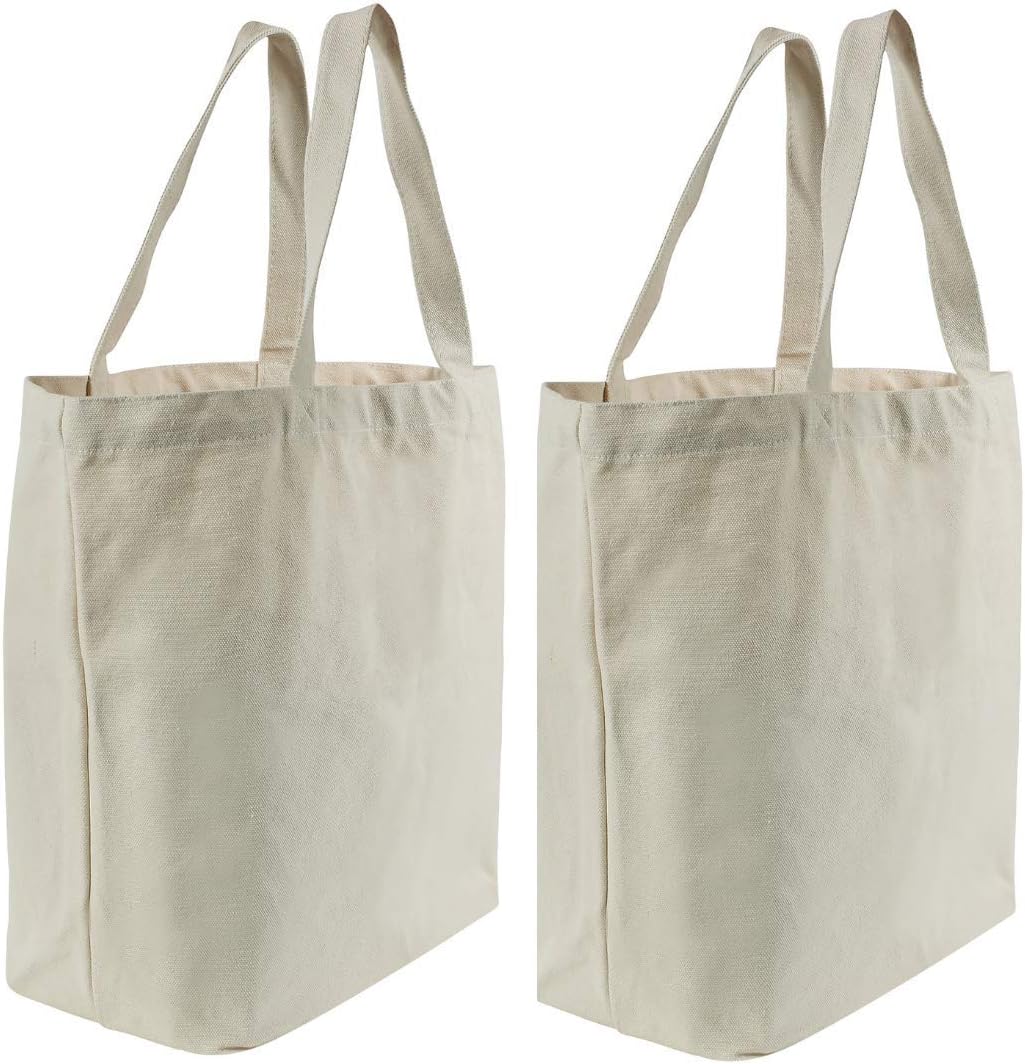 HYP CREATIONSTuff Canvas Tote Bag (2 Pack) | Premium Quality Large Heavy-Duty Canvas Bag with Gusseted Flat Bottom | Perfect for Reusable Grocery Bags | Teacher Book Bags | Beach Bags