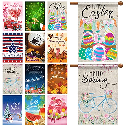 28 X 40 Inch Large Holiday Yard Flags 12 Pack Seasonal Garden Flags Valentine's Garden Flags Double Sided Seasonal Lawn Flags Polyester Festive Outdoor Flag Set For Seasons Holiday Outside Decoration #TOP26