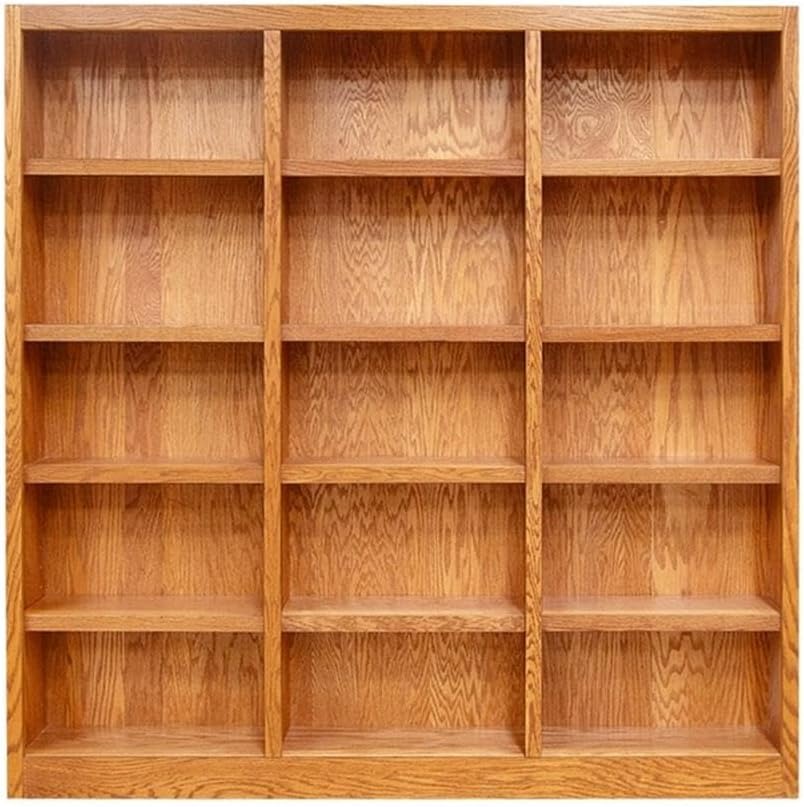 BOWERY HILL 72" Traditional Triple Wide Wood Bookcase with 12 Adjustable Shelves and 3 Fixed Shelves, Assembly Required, for Home/Office in Dry Oak Finish