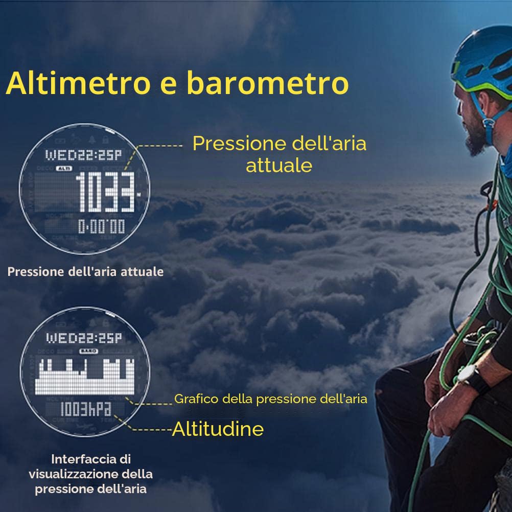Orologio digitale sportivo da uomo, impermeabile, per attività all'aria aperta, con altimetro, barometro, bussola e termometro, orologio subacqueo militare fino a 100 m, multifunzione, Moderno