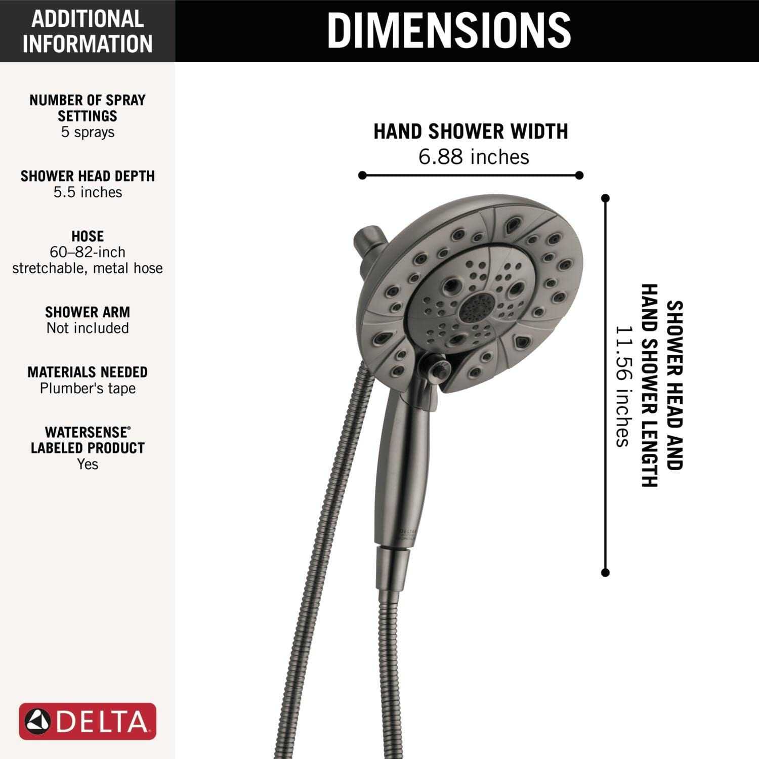 Delta FAUCET 58480-KS-PR-PK Universal Showering Components Combo, Lumicoat Black Stainless, 1.75 GPM Water Flow