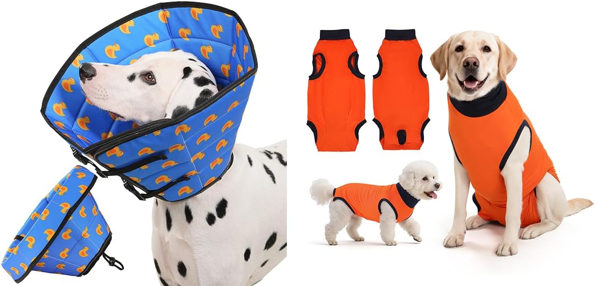 Avont Dog Cone Collar After Surgery Bundle with Dog Surgery Recovery Suit