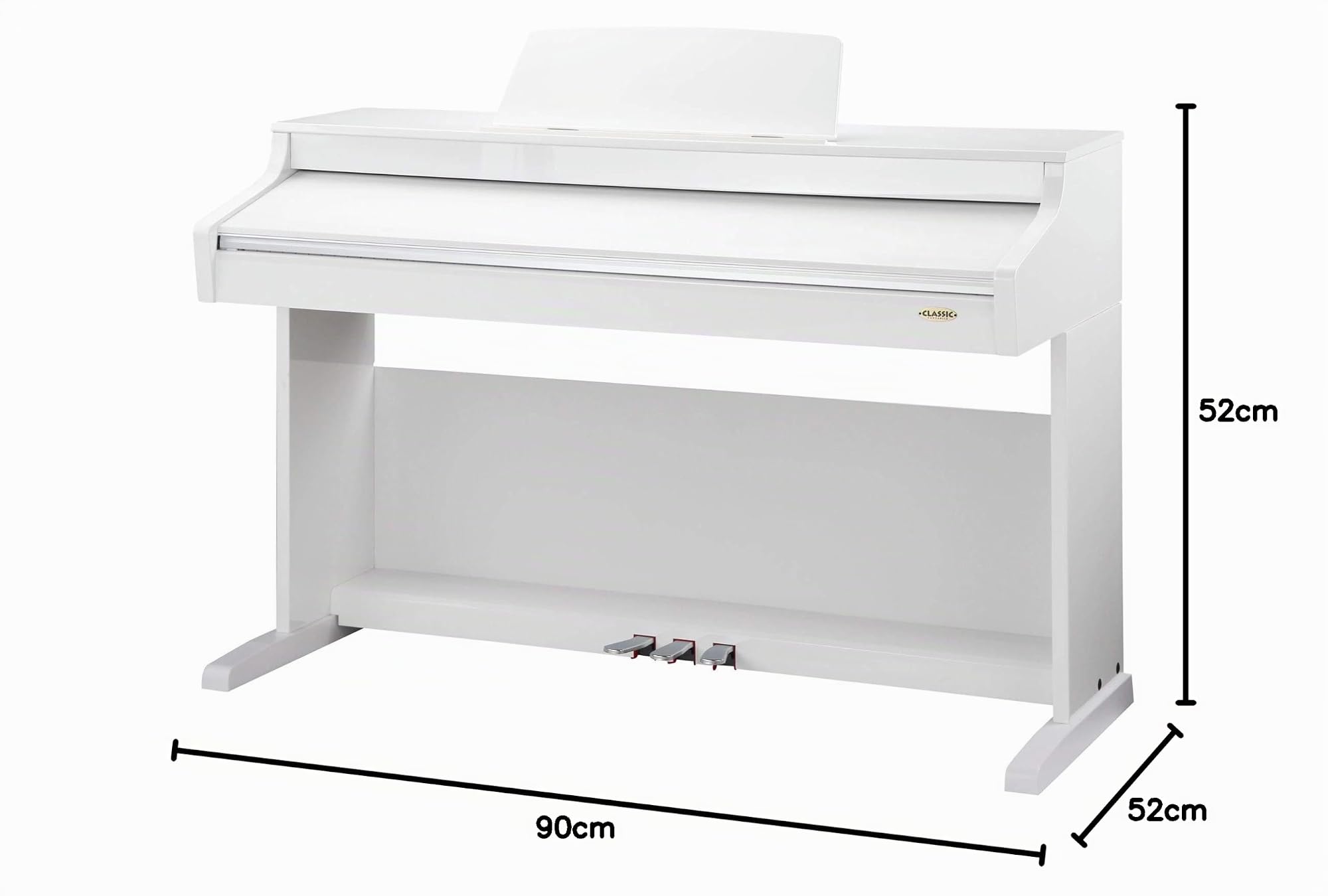 Classic Cantabile DP-A 410 WH E-Piano Bianco Lucido SET incl. Panchetta | Tastiera HA-88-S500 con 88 tasti a meccanica a martello e dinamica di tocco, 3 pedali (Sustain, Sostenuto, Soft), 600 Voices