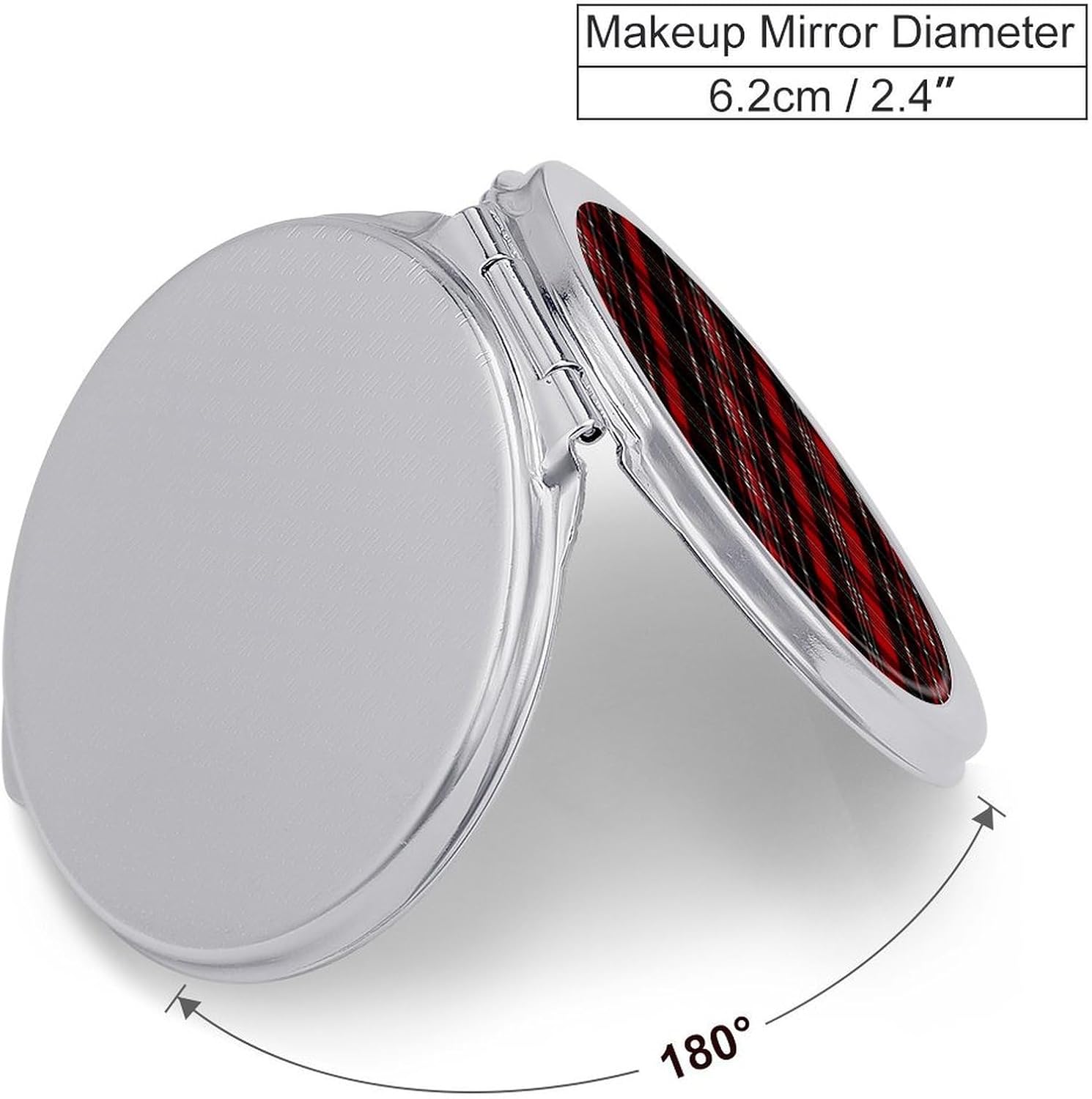 Travel Red and Black Plaid Makeup Mirror Compact Pocket Vanity Mirror Double-Sided 2X /1x Magnifying Round Folding Handheld Cosmetic Beauty Mirrors for Purse Handbag image 2